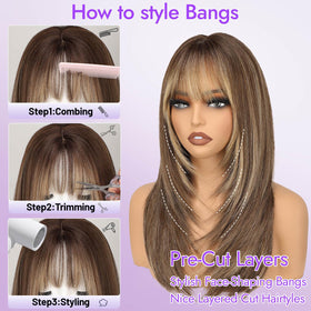 Eawwii medium brown wig color variation creates dimensional depth.