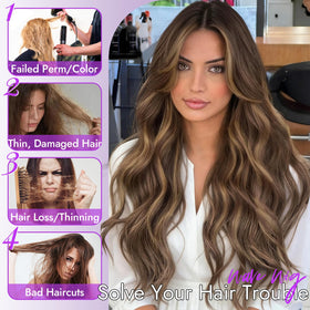 Eawwii brown blonde highlight wig 26 inch back view reveals full length waves