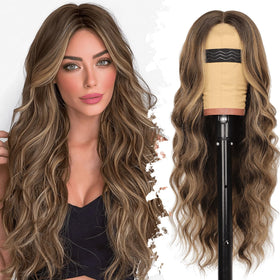 Eawwii brown blonde highlight wig 26 inch front view with natural hairline