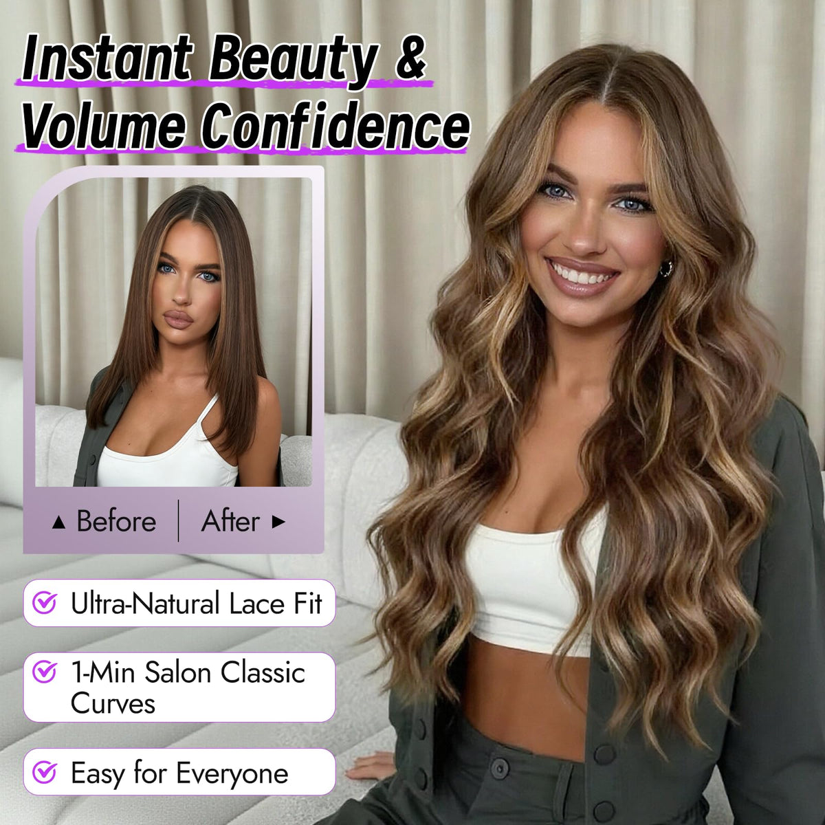 Eawwii glueless cap wig close-up for easy wear and comfort