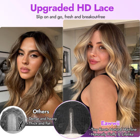 Eawwii brown blonde highlight wig 26 inch side view shows soft waves