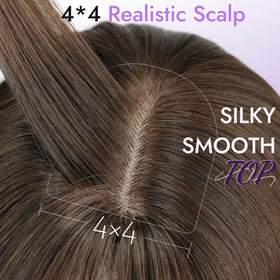 Eawwii brown synthetic wig with bangs side view showcasing layered texture.