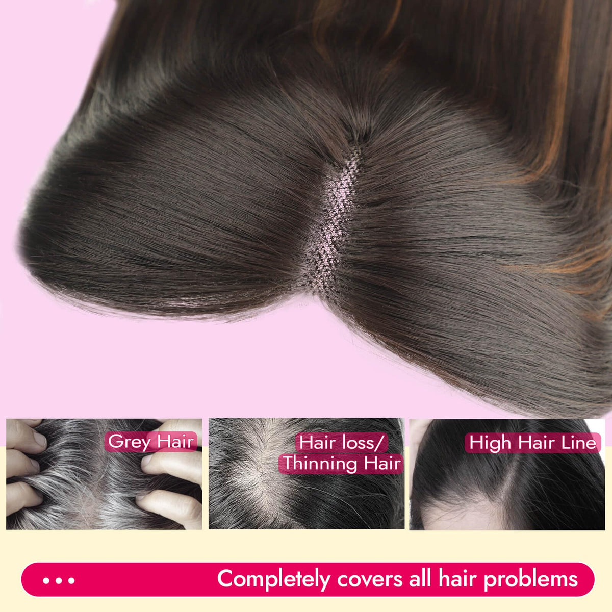 Eawwii clip-in topper with anti-slip band ensures secure wear.