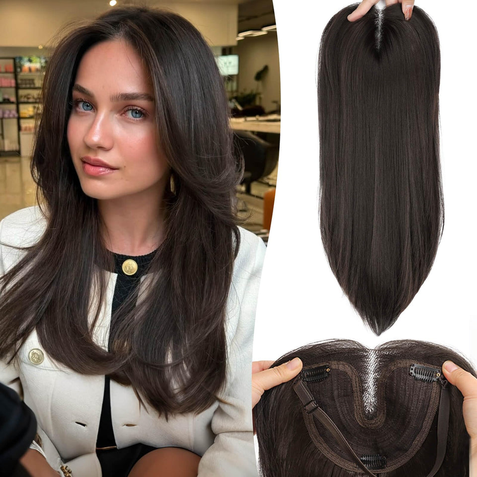 Eawwii dark brown topper base coverage conceals thinning scalp