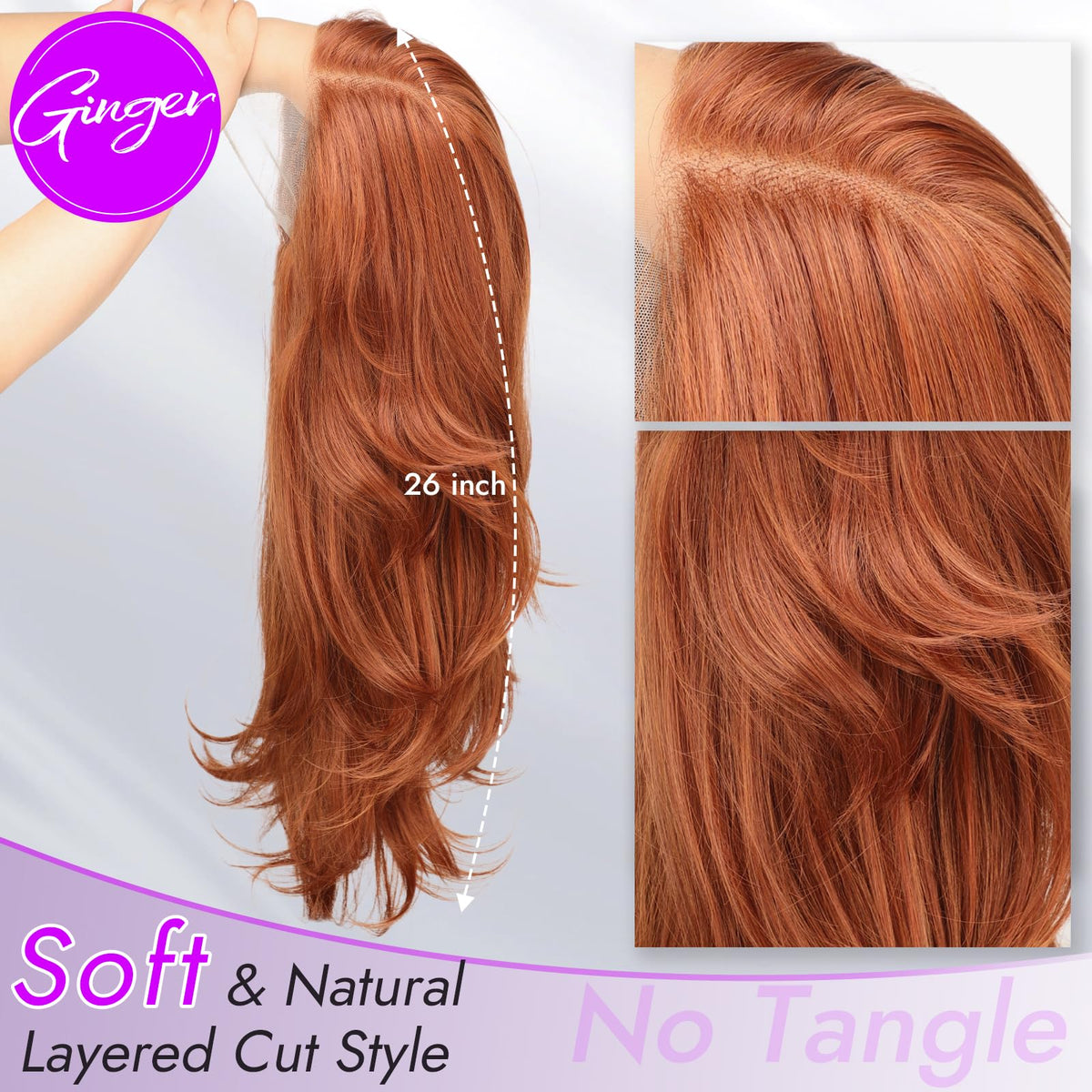 Eawwii Ginger long layered waves showcasing vibrant color and versatile styling