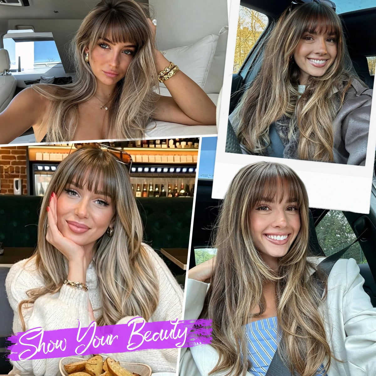 Eawwii long bang wig with free parting for middle or side styles