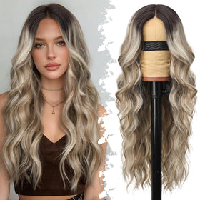Eawwii Ombre ash brown with platinum blonde wig showing natural lace parting for everyday wear