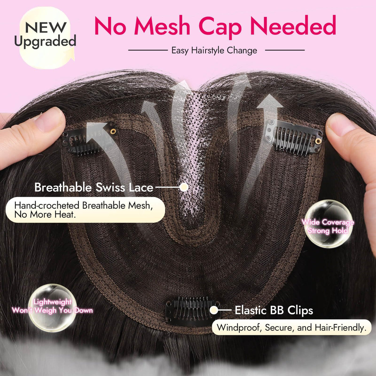 Eawwii topper with wispy bangs for natural face framing