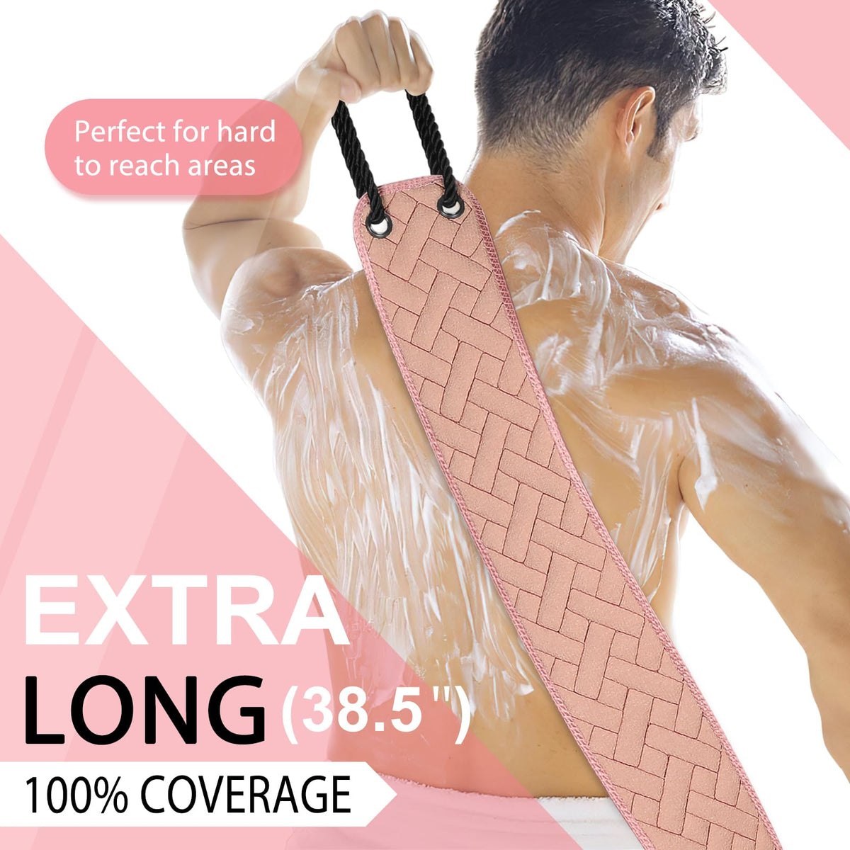 Eaxun double-sided back scrubber with concave and convex textures for exfoliation.