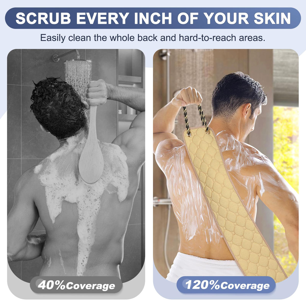 Eaxun back scrubber with durable end handles for easy grip.