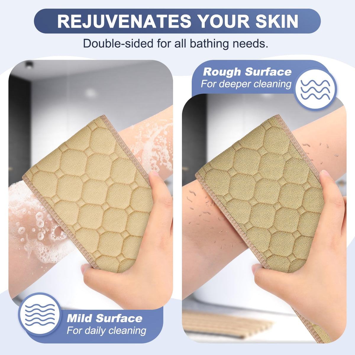 Eaxun back washcloth doubles as shower tool for spa-like at-home use.