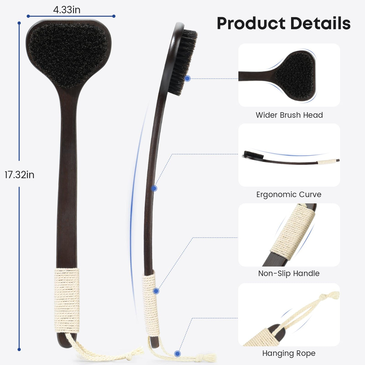 eaxun back scrubber 17-3-inch length reaches hard-to-reach areas