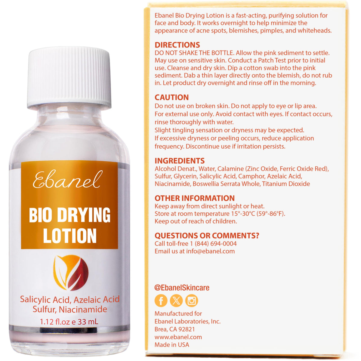 Ebanel Bio Drying Lotion applied on back and body for broader coverage.