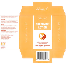 Ebanel Bio Drying Lotion made in USA facility packaging.