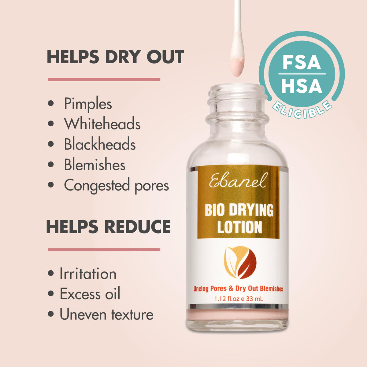 Ebanel Bio Drying Lotion sulfur-salicylic acid blend demonstrates blemish-targeting action.