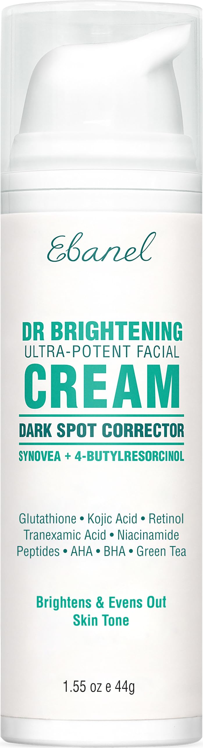 Ebanel Dark Spot Remover face bottle demonstrates targeted brightening for even complexion.