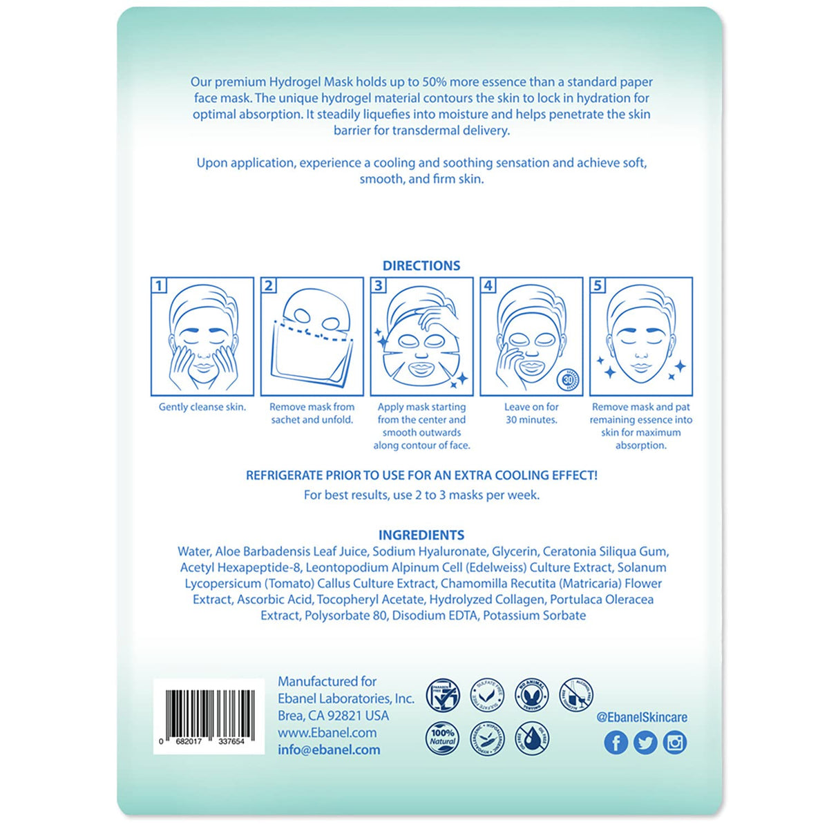 Ebanel hydrogel mask aftercare delivering refreshed, luminous skin after use.