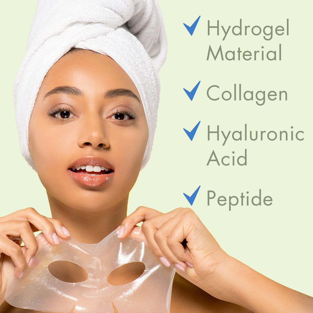 Ebanel hydrogel sheet mask on face highlighting firming and brightness potential.