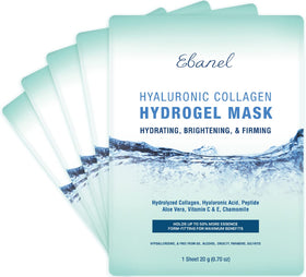 Ebanel hydrogel collagen mask pack showing premium ingredients for deep hydration.