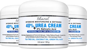 Ebanel Urea 40% foot cream bottle provides intense hydration for dry, cracked heels.