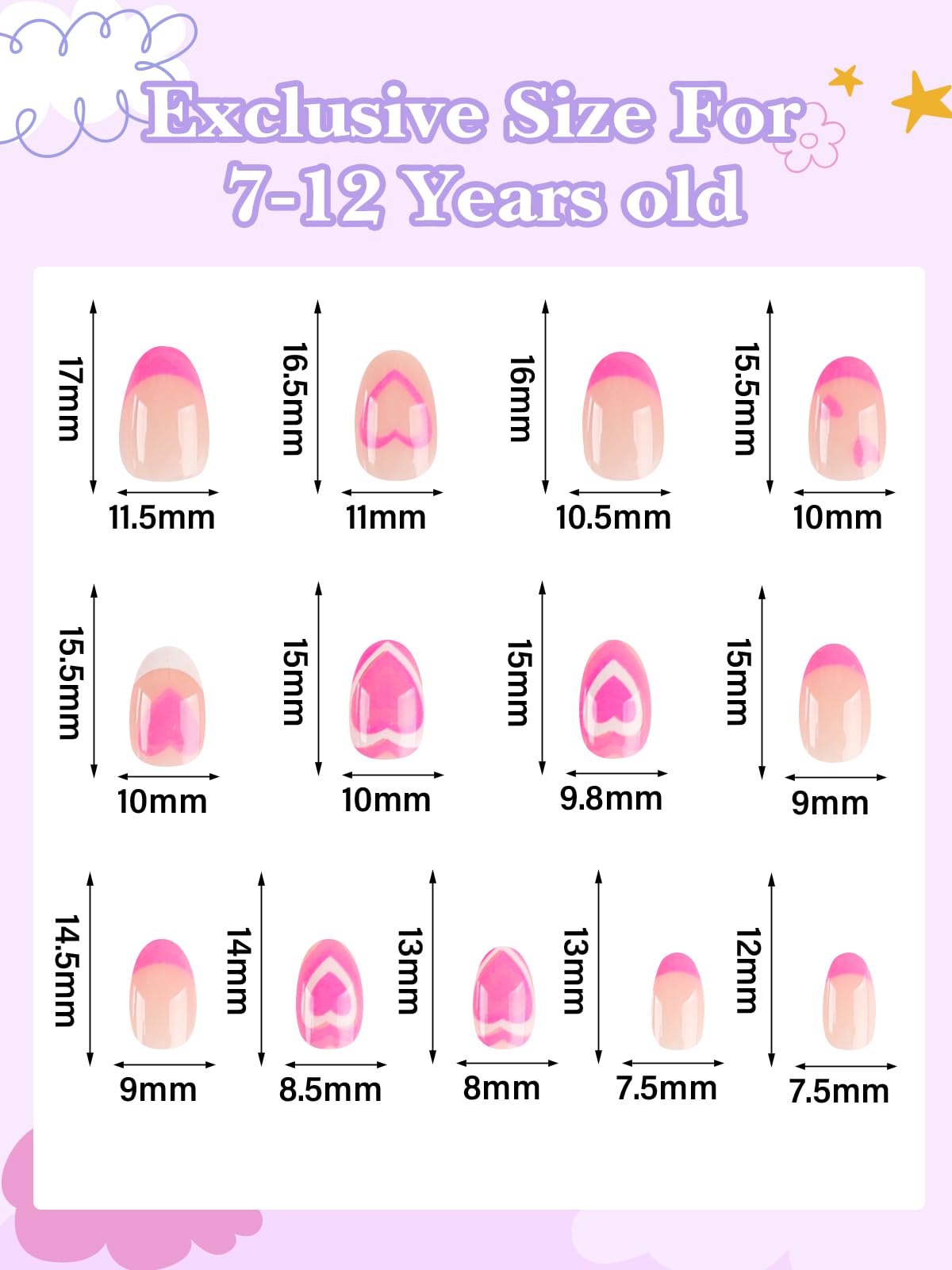 EBANKU press-on nails for kids with pink patterns for quick dress-up fun.