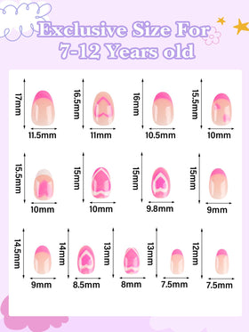 EBANKU press-on nails for kids with pink patterns for quick dress-up fun.