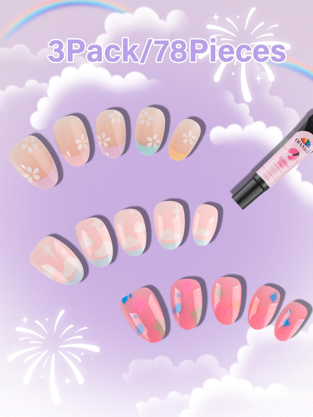 EBANKU three styles with 5g glue for quick kids nail art