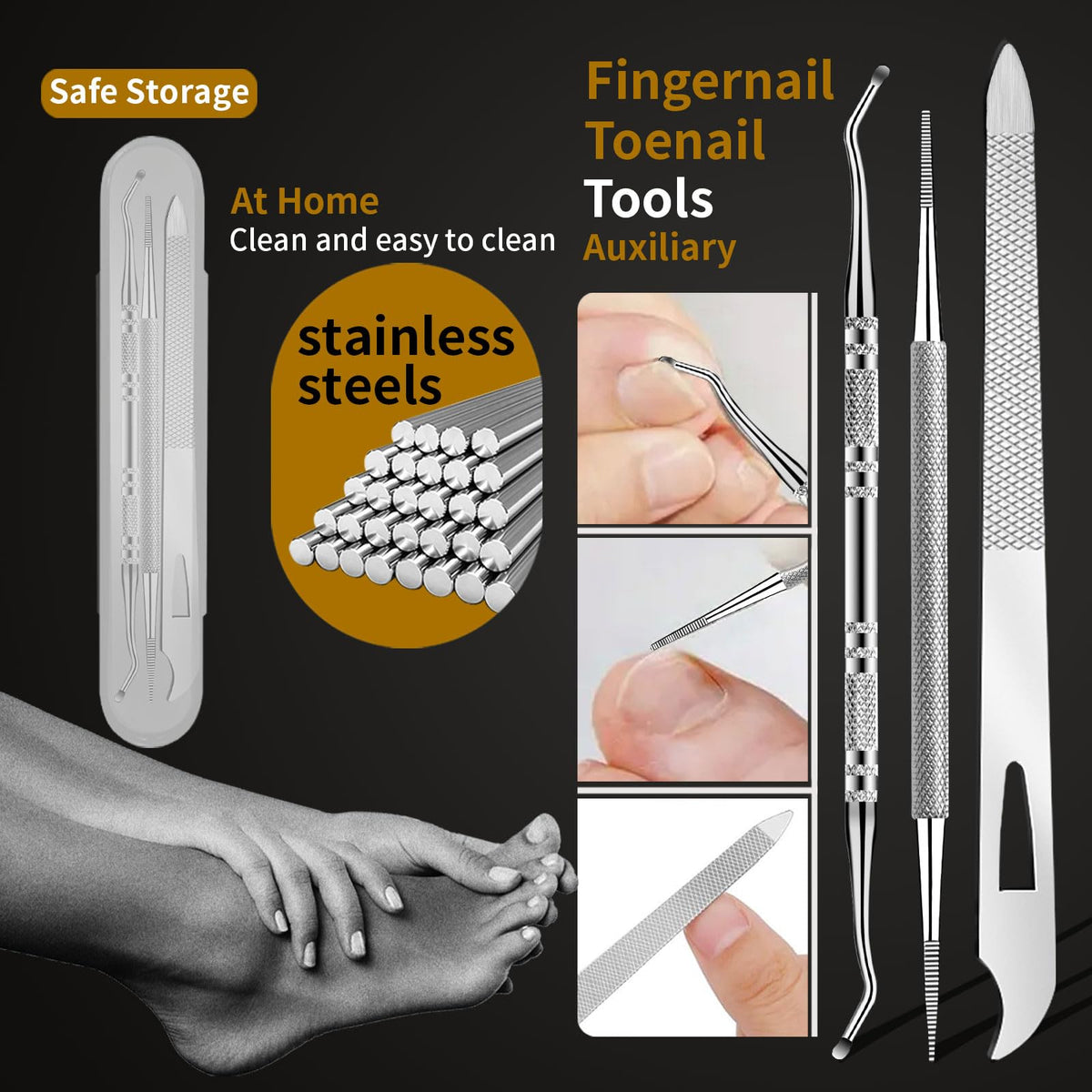 EBEWANLI 7-piece set offers comprehensive toenail care for home pedicures.