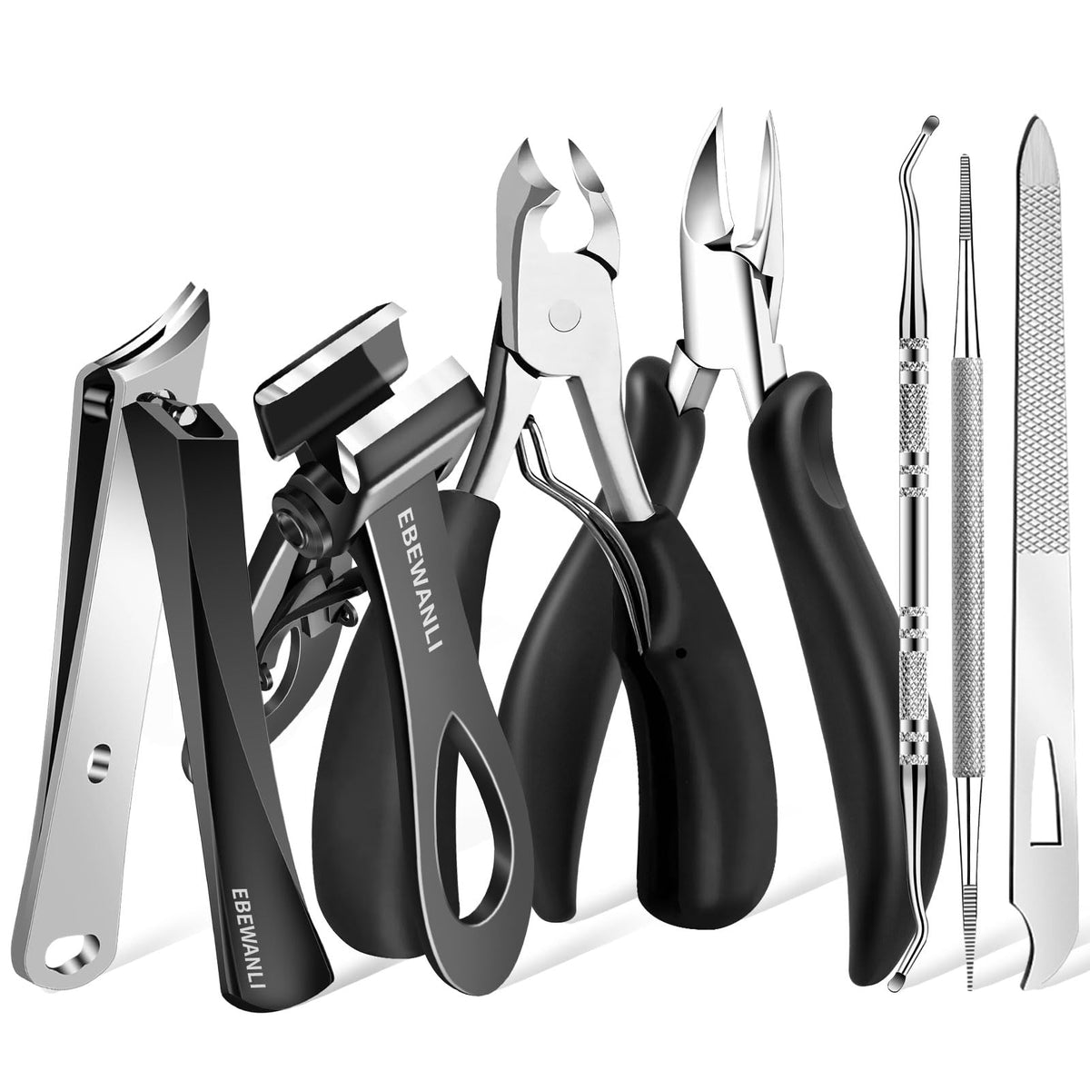 EBEWANLI professional nail grooming kit close-up of nail clippers for precise trimming.