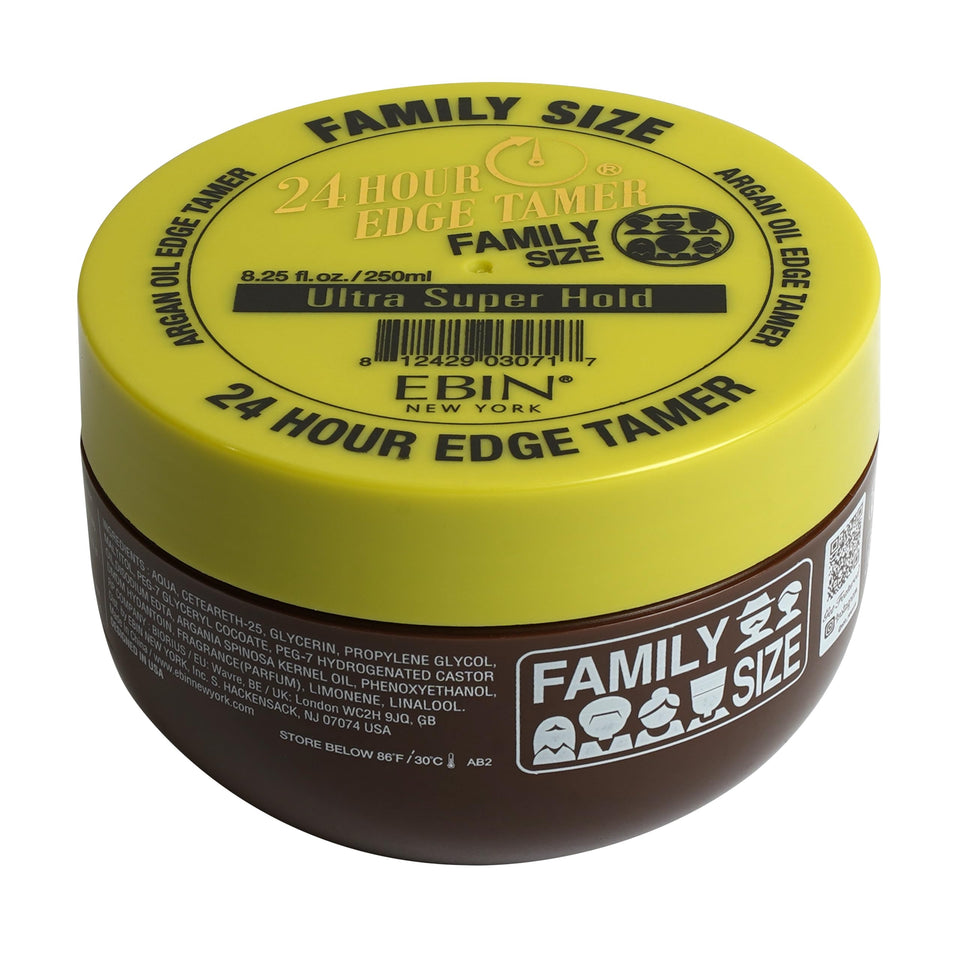 EBIN NEW YORK 24hour edge tamer bottle shows strong all-day hold for sleek edges.