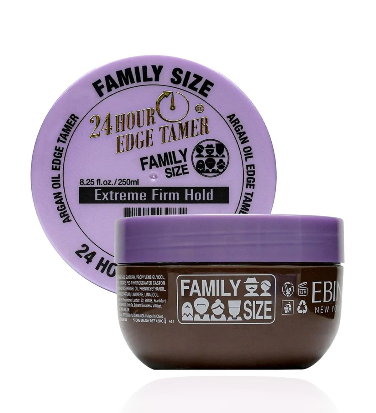 EBIN NEW YORK Edge Tamer bottle closeup highlighting premium packaging and smooth styling options.