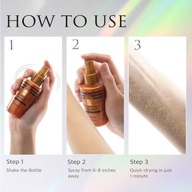 EBIN NEW YORK glitter mist applied to hair for instant sparkle.