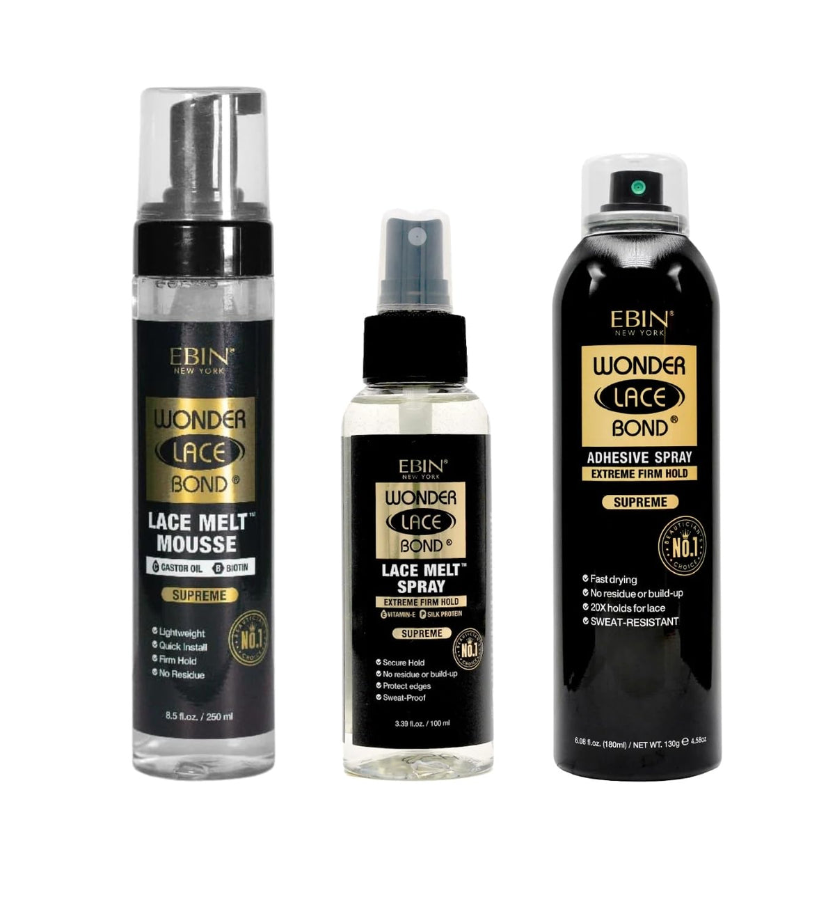 EBIN NEW YORK Wonder Lace Melt Mousse 8.5 oz for secure hold and edge nourishment.