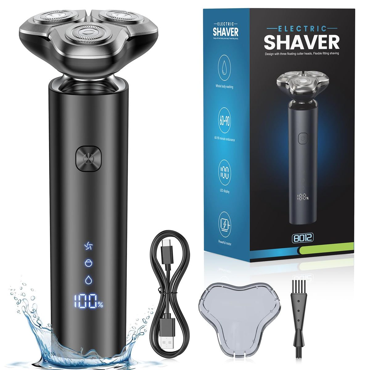 eboboin Electric Razor with 4D floating heads glides over contours for a smooth shave