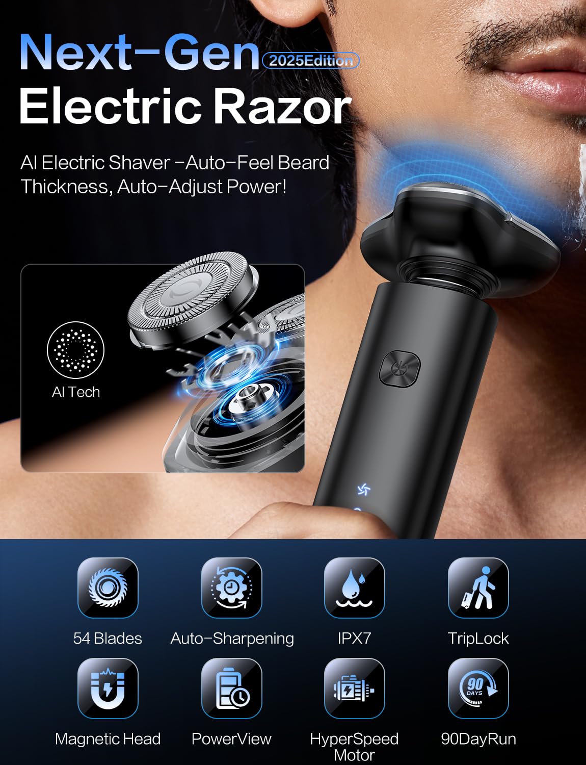 eboboin Electric Razor IPX7 waterproof for wet or dry shaving