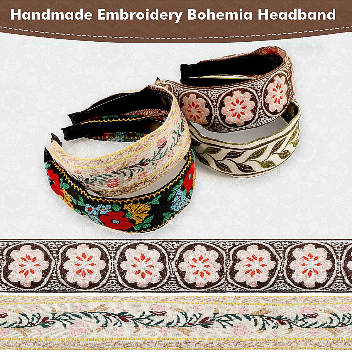 EBOOT headband knotted style showcases ethnic embroidery for a stylish accessory.