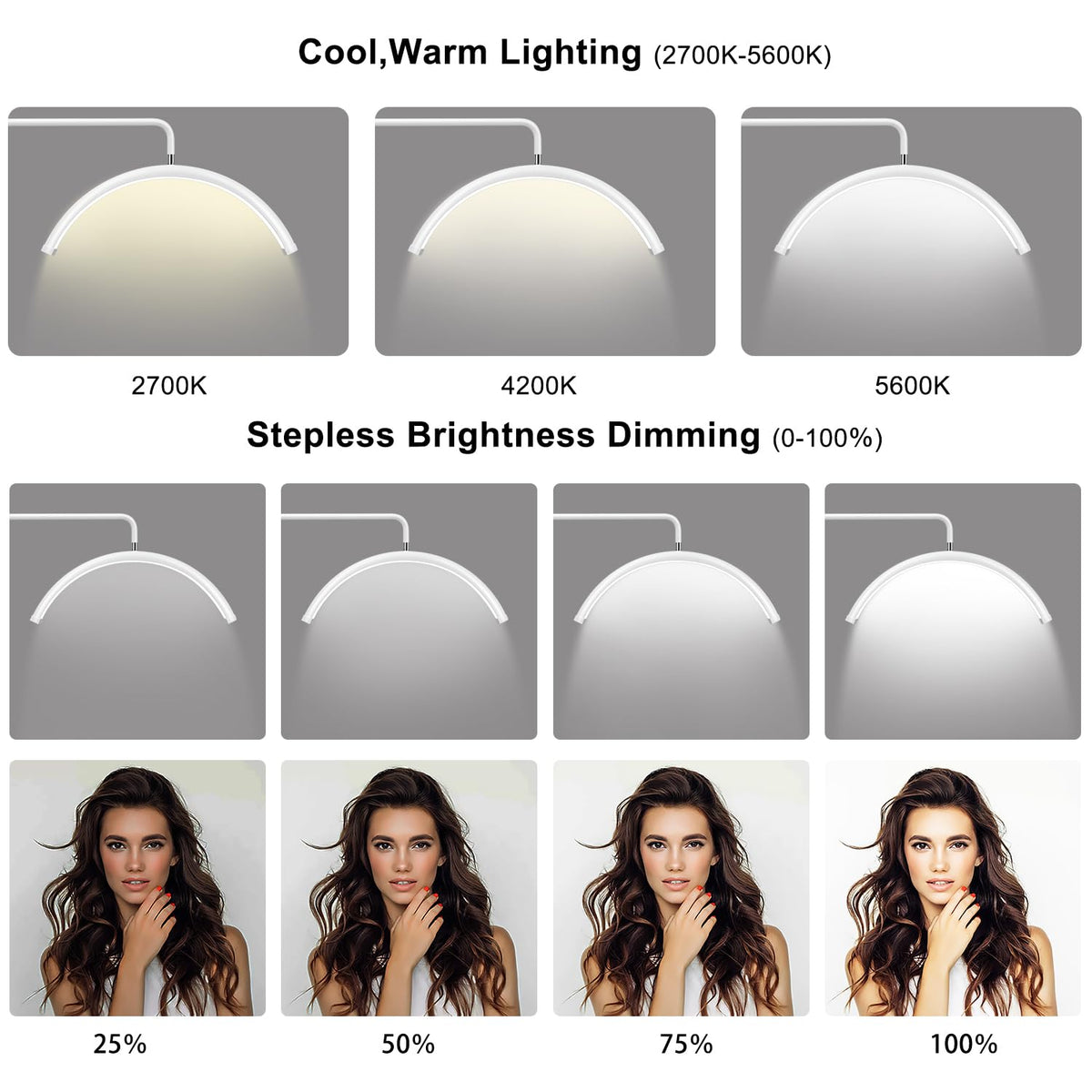 ebrlaxin Half Moon Light cool brightness mode, ideal for precise eyelash application