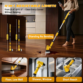 Ecarke dual-speed motor shows gentle versus deep scrubbing options.