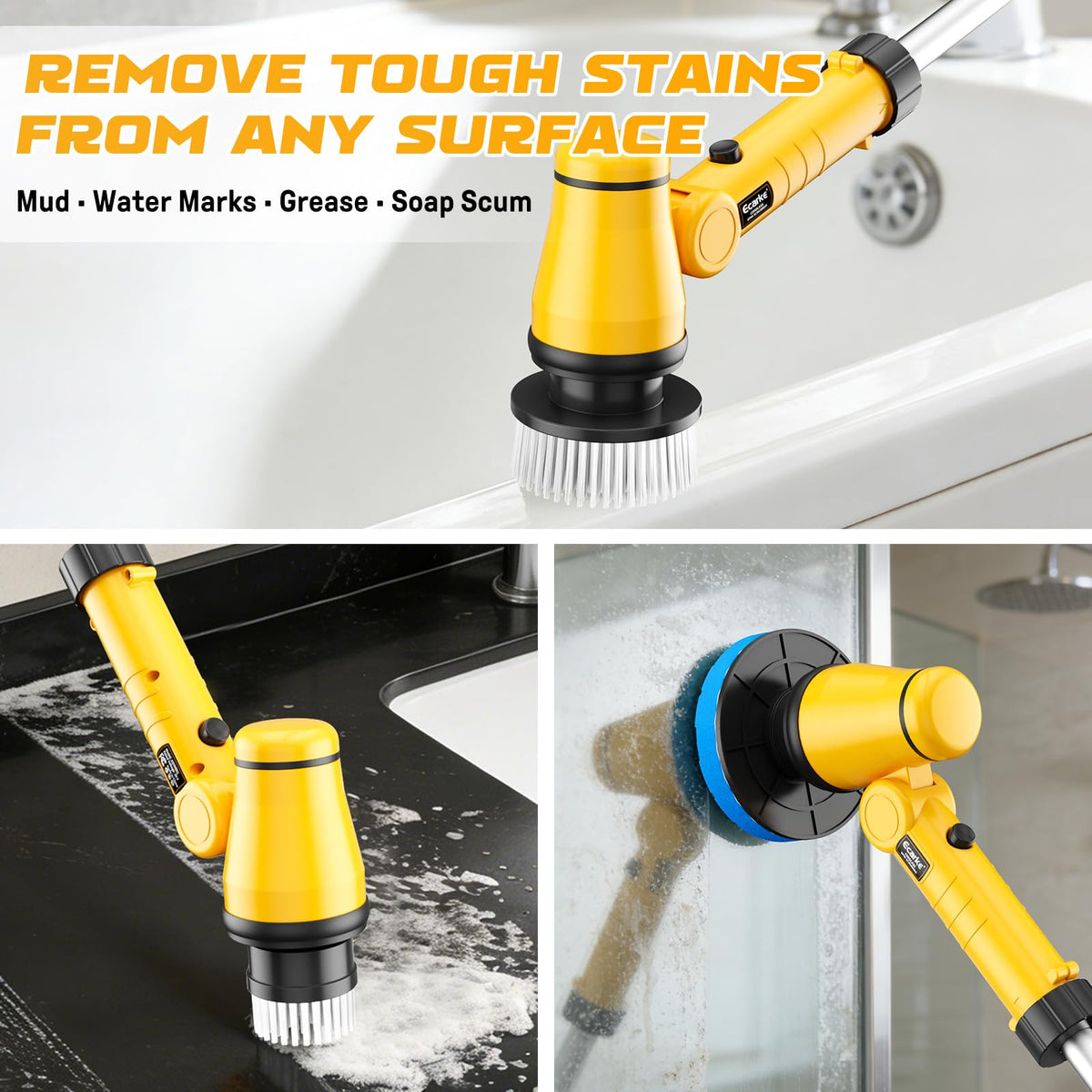 Ecarke eight-head cleaning kit for versatile bathroom, kitchen, and floor cleaning.