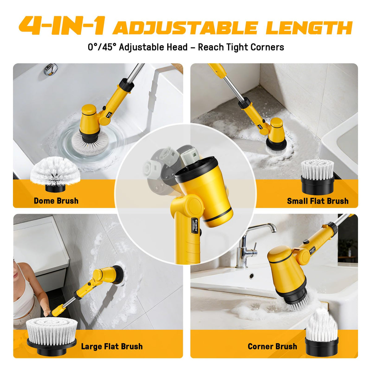 Ecarke four-stage extendable handle reaches from countertops to ceilings.