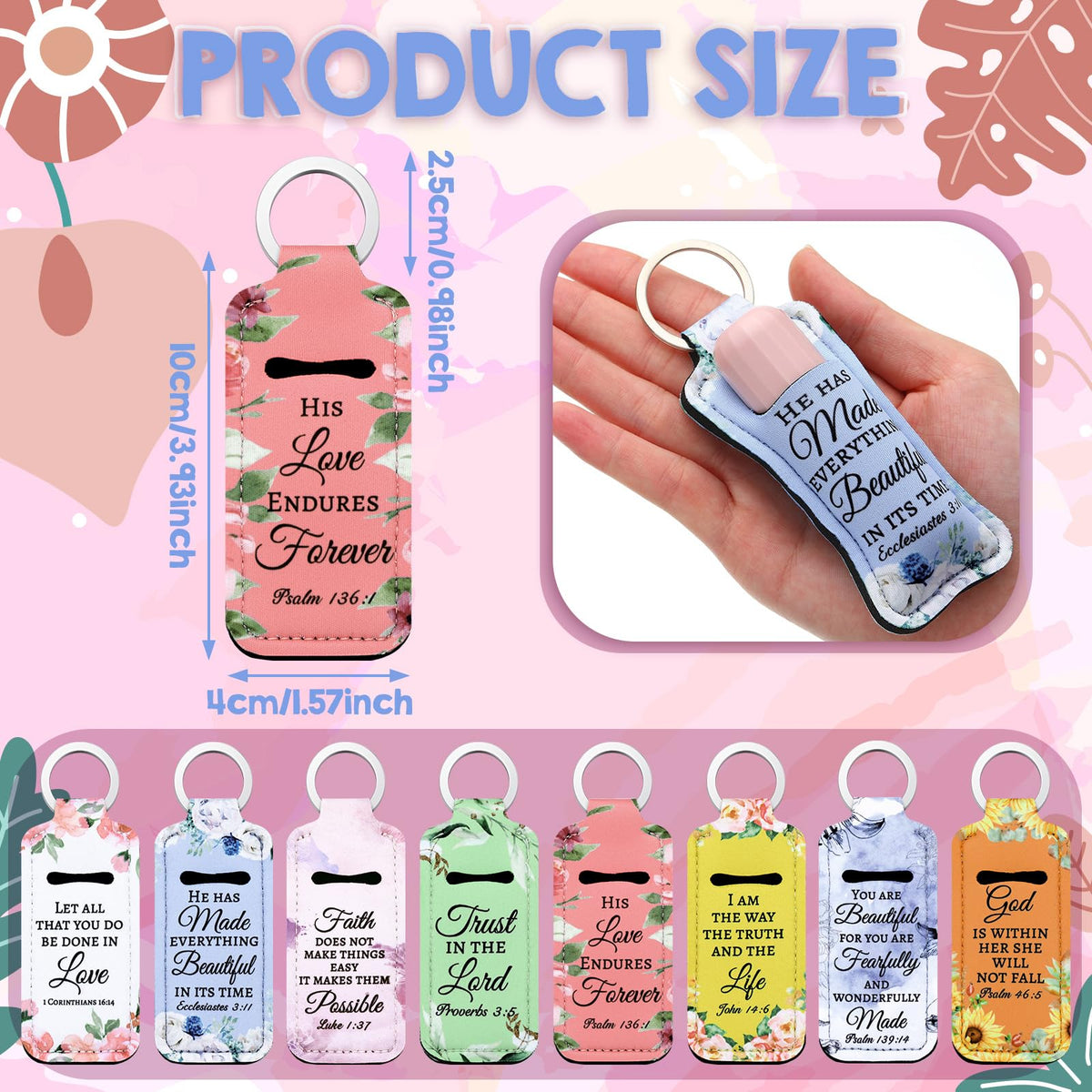 Ecation floral-pattern lip balm holder with quotes, ideal for gifting at gatherings.