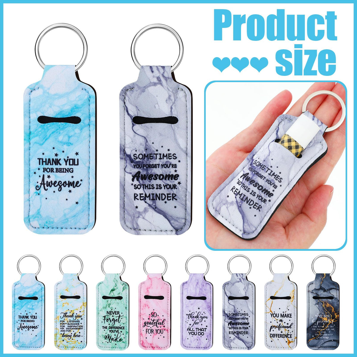 Ecation lipstick holder bulk keychain in marble colors displayed in packaging