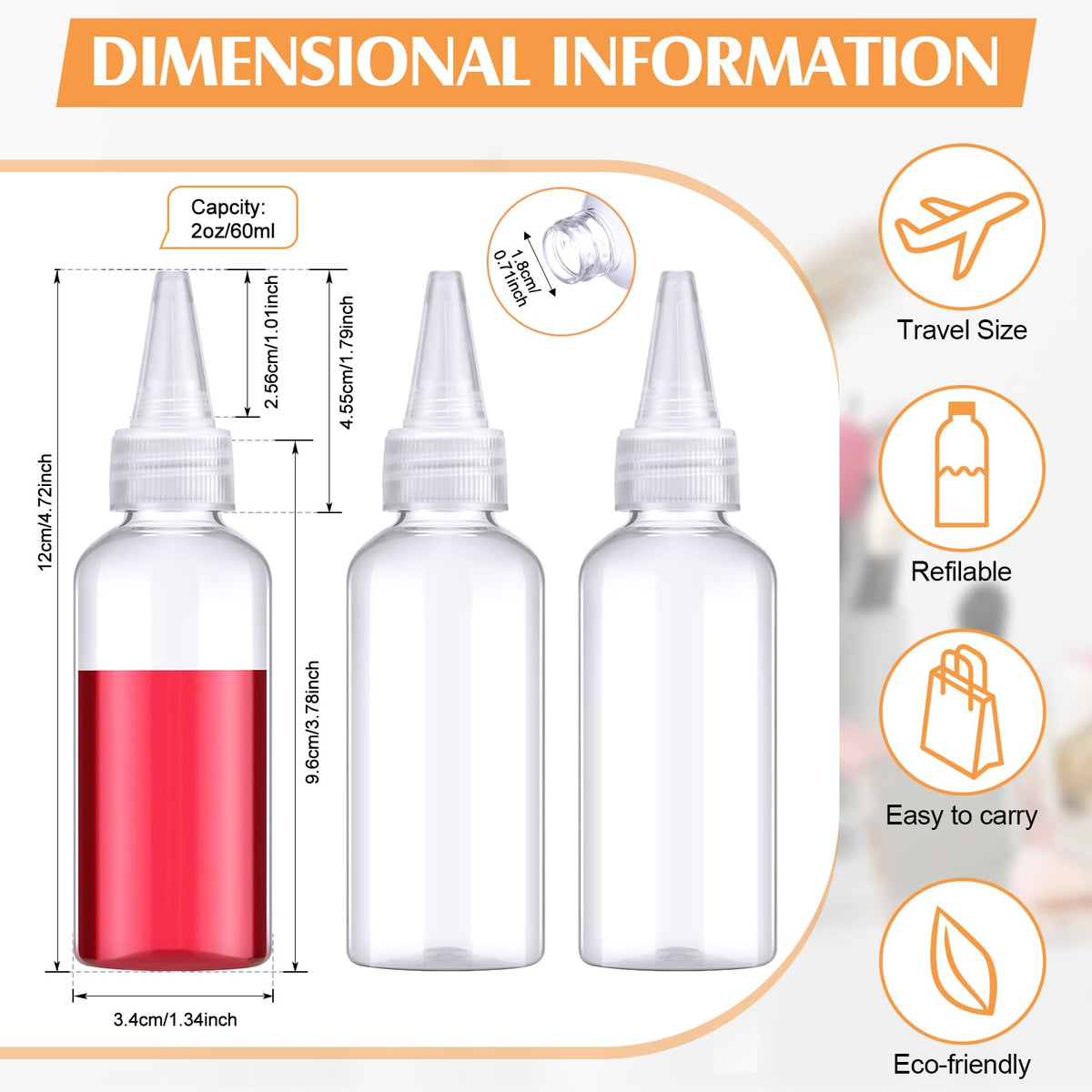 Eccliy 2 oz bottle with pour tip ideal for oils.