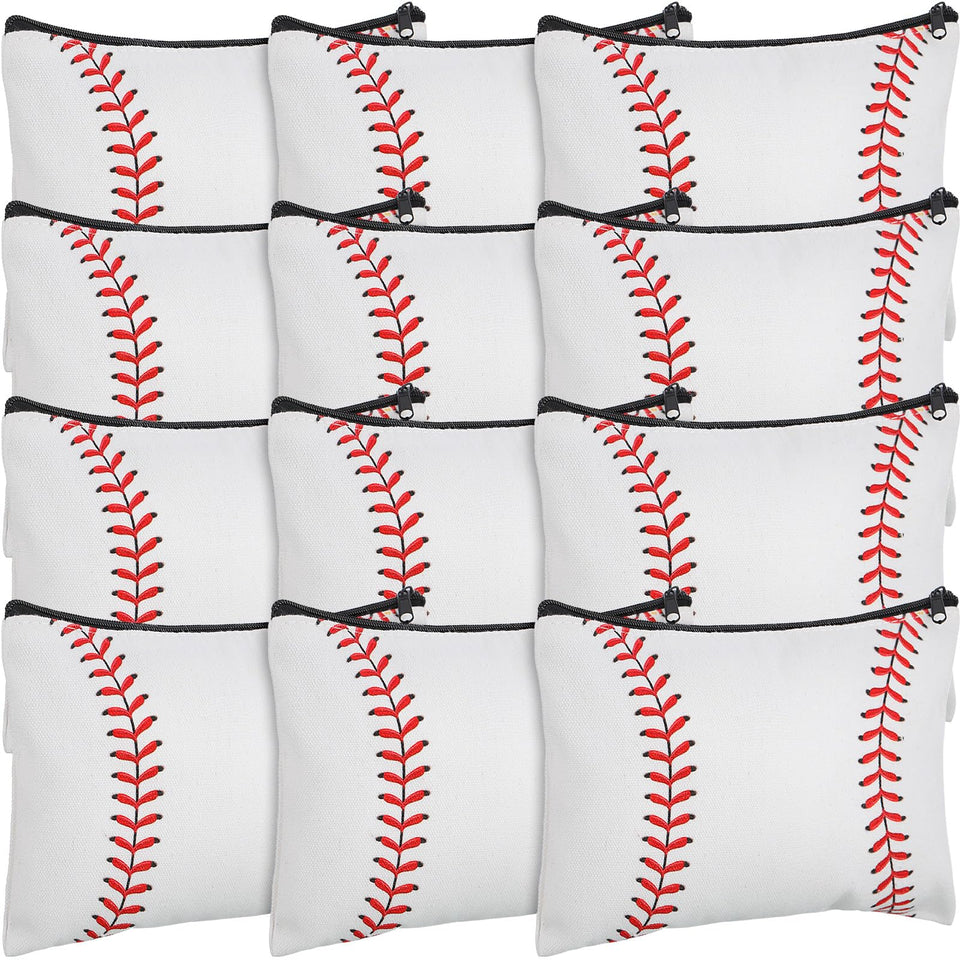 Eccliy baseball canvas makeup bag pattern, ideal for travel organization and day-to-day cosmetics.