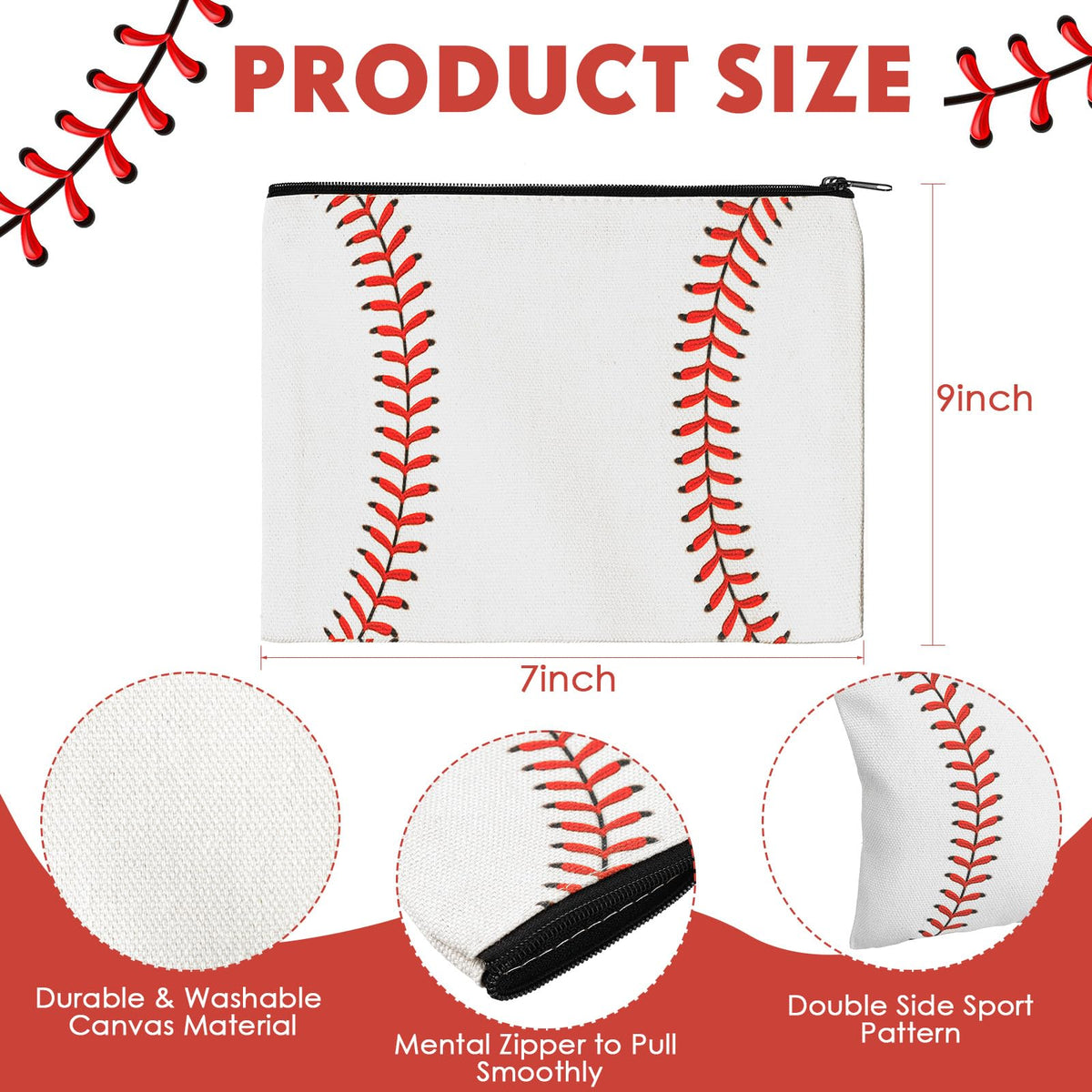 Eccliy baseball canvas makeup bag pattern, sturdy zipper keeps items secure during gym trips.