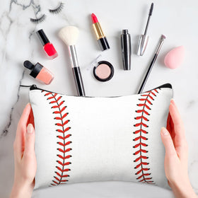 Eccliy baseball canvas makeup bag pattern, compact 7x9 inch size fits cosmetics neatly.