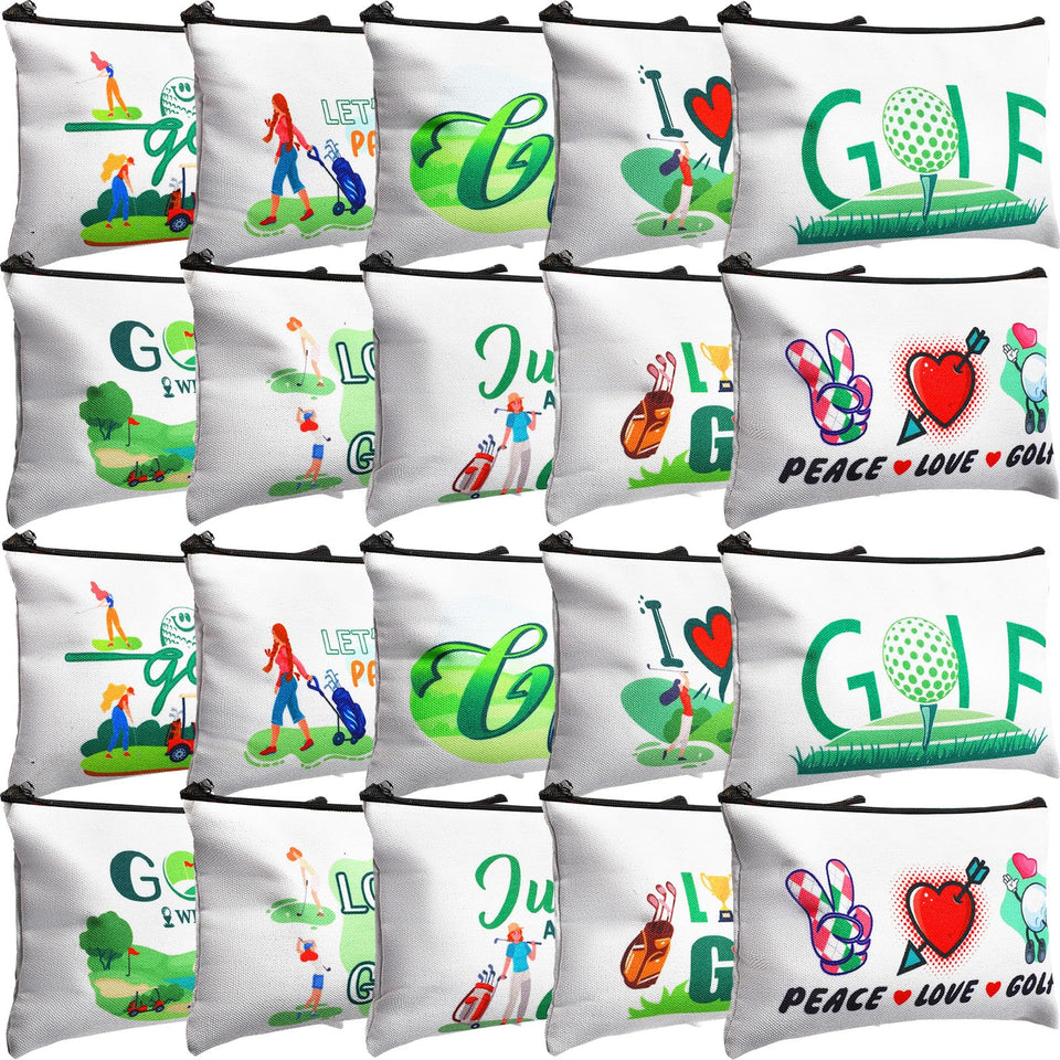 Eccliy golf makeup bag front view with bright print for travel organization