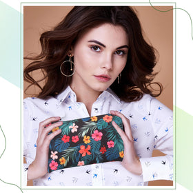 Eccliy 8x5 inch makeup bag open view demonstrates compact storage for cosmetics