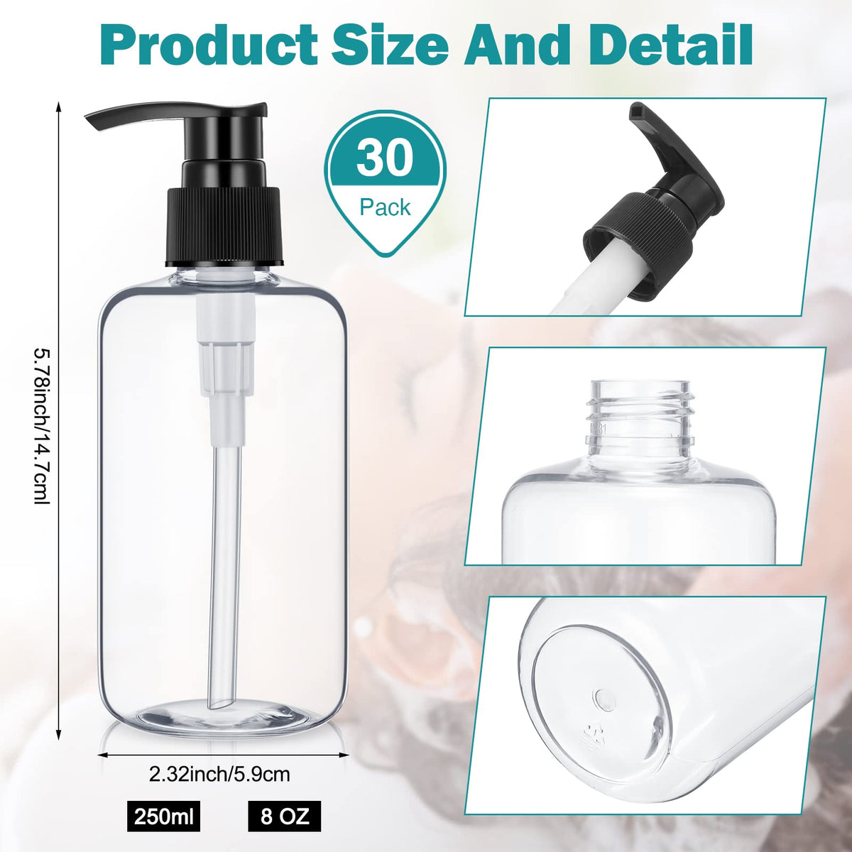 Eccliy white pump bottle 8oz ideal for bathroom or travel use