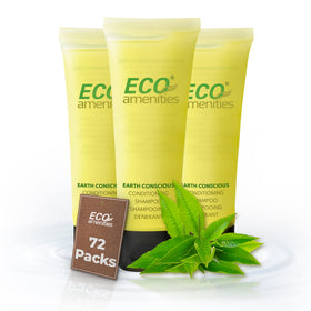 ECO amenities shampoo mini flip-cap bottles in green tea scent for guest rooms